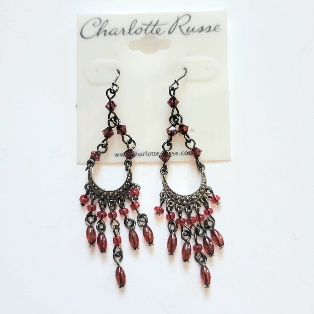 Charlotte Russe Red Beaded Dangle Earrings